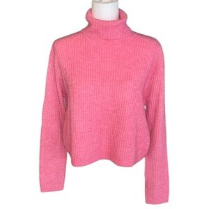 ASOS Design Pink Ribbed Boxy Turtleneck Cropped Sweater - S